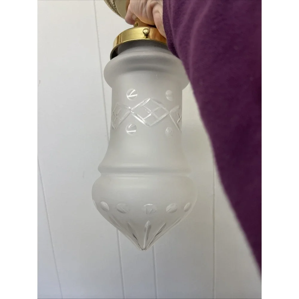 Vintage Flush Mount‎ Brass Ceiling Fixture Frosted Cut Glass Globe Shade